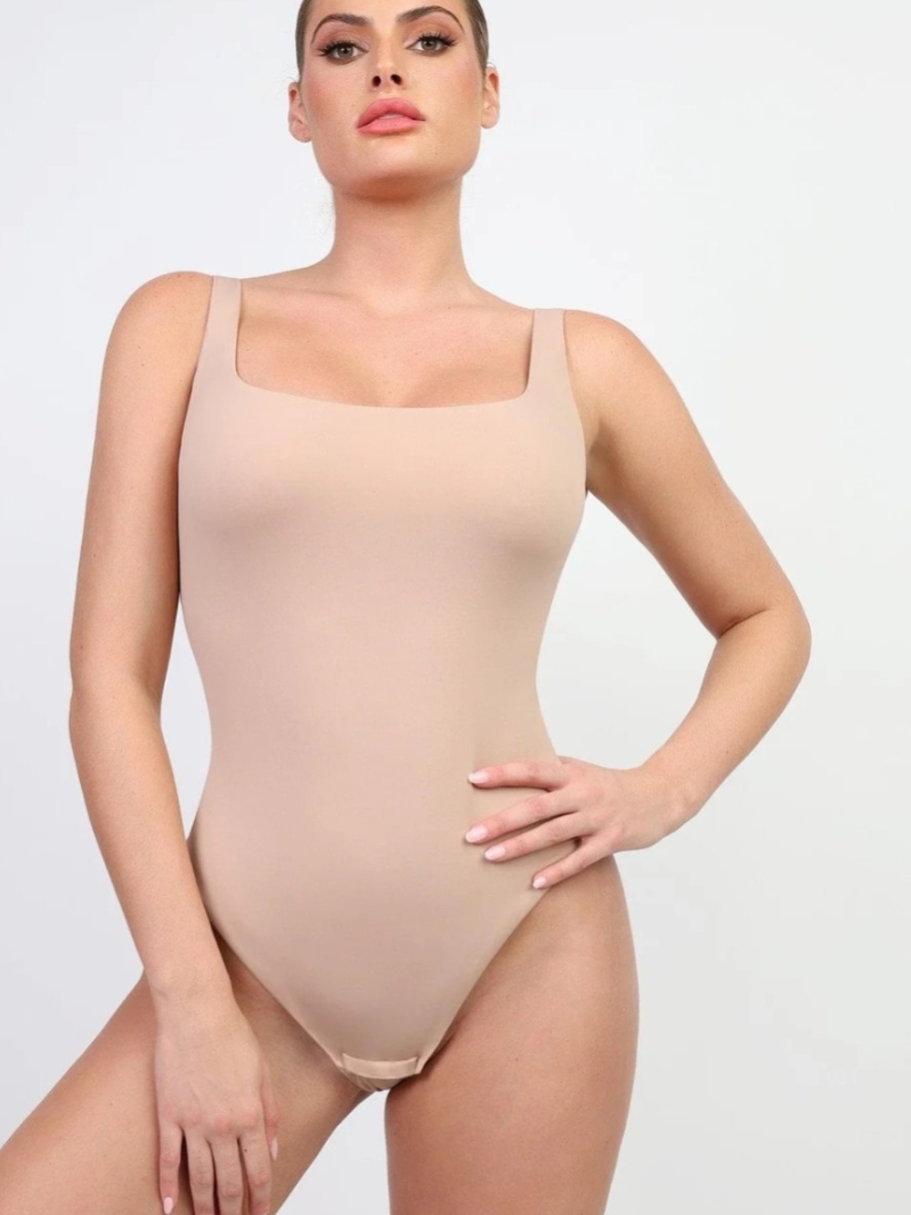ReoRia Beige Square Neck Seamless Bodysuit NWOT